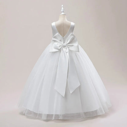 Girls Long White Bridesmaid Wedding Prom Gown Big Bow Party Communion Formal Evening Dress The Clothing Company Sydney