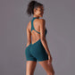 Hollow Backless Sport Jumpsuit Short Woman One Piece Gym Outfit Sleeveless Zipper Fitness Overalls Yoga Romper