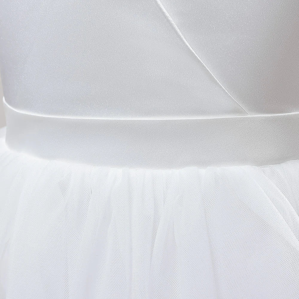 Girls Long White Bridesmaid Wedding Prom Gown Big Bow Party Communion Formal Evening Dress The Clothing Company Sydney