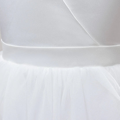 Girls Long White Bridesmaid Wedding Prom Gown Big Bow Party Communion Formal Evening Dress The Clothing Company Sydney