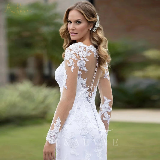 White Lace Plus Size Wedding Dress Bridal Long Sleeve Elegant Gown - The Clothing Company Sydney