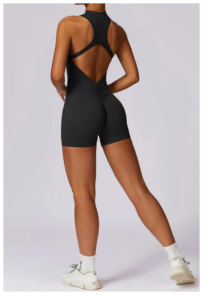 V Back Scrunch Sports Jumpsuit Women Gym Rompers Sleeveless Sportswear Zipper One-Piece Suit Yoga Clothing - The Clothing Company Sydney
