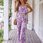 Elegant Long Women's Backless Wide Leg Jumpsuits Casual Sleeveless Floral Rompers Summer Matching Outfit Set - The Clothing Company Sydney