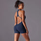 Hollow Backless Sport Jumpsuit Short Woman One Piece Gym Outfit Sleeveless Zipper Fitness Overalls Yoga Romper