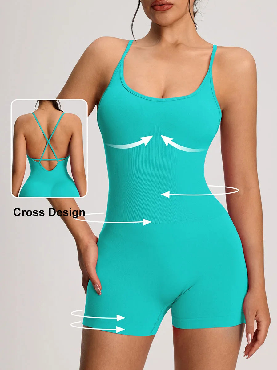 One Piece Backless Women's Bodysuit Yoga Combi-pants Shorts Jumpsuits Gym-to-Street Overalls Summer Fitness Jumpsuit Romper - The Clothing Company Sydney
