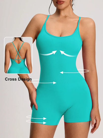 One Piece Backless Women's Bodysuit Yoga Combi-pants Shorts Jumpsuits Gym-to-Street Overalls Summer Fitness Jumpsuit Romper - The Clothing Company Sydney