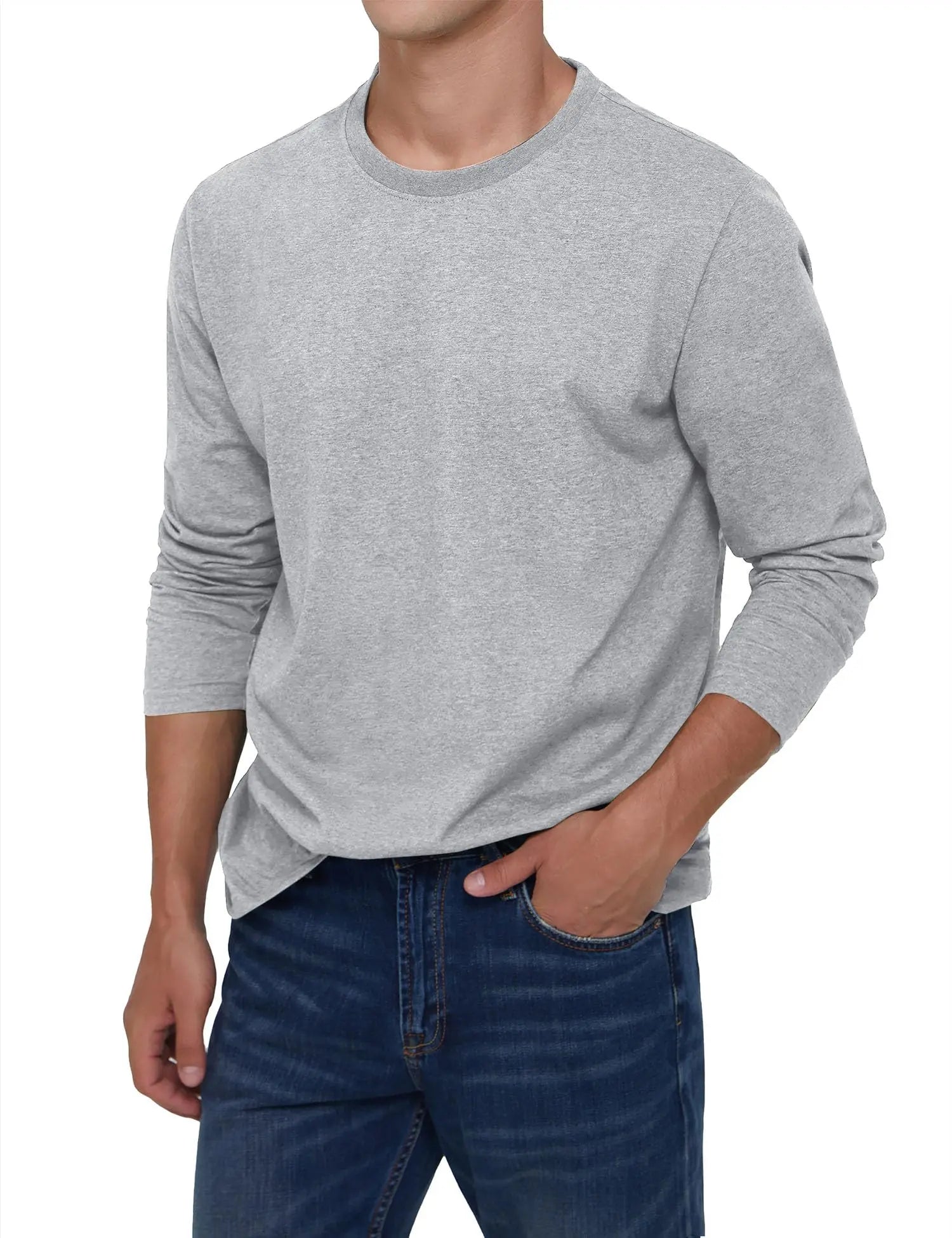 Long Sleeve Cotton T-shirt Mens Breathable Moisture Absorbing Casual T-shirt Spring Pullover Crew Neck Basic Tee Top The Clothing Company Sydney