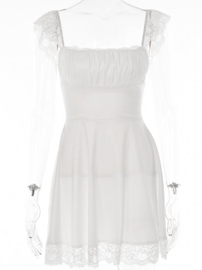Elegant White Lace Strap Mini Dress For Women Fashion Sleeveless Backless Loose Short Dresses Clubwear The Clothing Company Sydney
