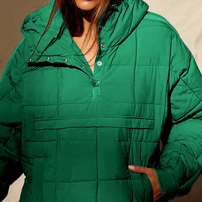 Autumn Winter Padded Jacket For Women Fashion Pockets Long Sleeves Hooded Pullovers Casual Coat - The Clothing Company Sydney