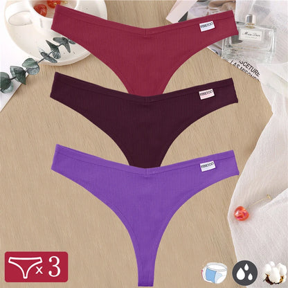 3 Pack Cotton Thongs Lady Solid V-Waist Stripe Panties Breathable G-String Underwear Soft Intimates Lingerie The Clothing Company Sydney