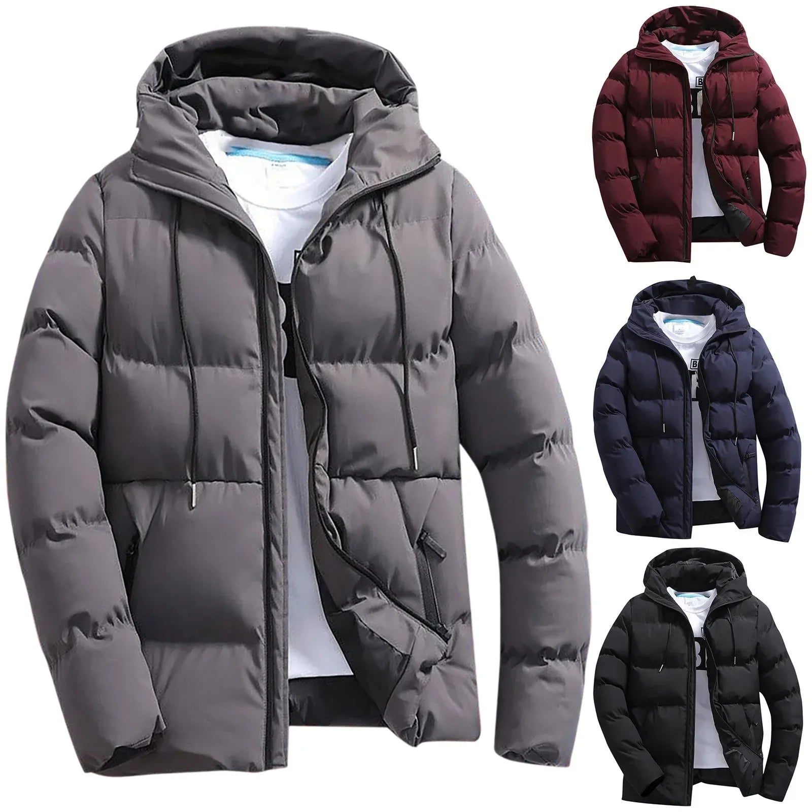 Men's Parkas Winter Overcoat Casual Hooded Thick Puffer Jacket Winter Coat Outerwear - The Clothing Company Sydney
