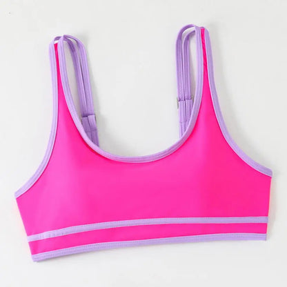 2 Piece Vintage Hot Pink Patchwork Bikini Set Summer Push Up Bra High Waist Swimsuit Beach Bathing Suit Two Piece Swimwear - The Clothing Company Sydney