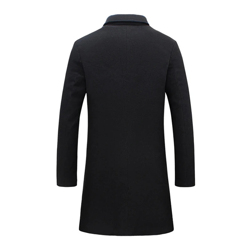 Single Breasted Lapel Long Coat Jacket Fashion Autumn Winter Casual Overcoat Plus Size Trench Men's Woolen Coats Solid Color - The Clothing Company Sydney