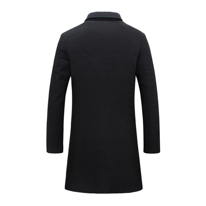 Single Breasted Lapel Long Coat Jacket Fashion Autumn Winter Casual Overcoat Plus Size Trench Men's Woolen Coats Solid Color - The Clothing Company Sydney