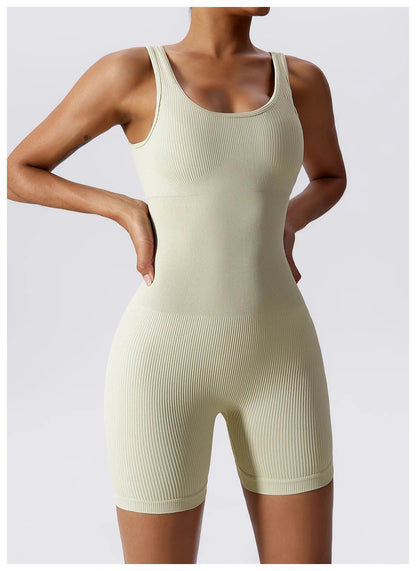 Women's Yoga Rompers One Piece Seamless Ribbed Jumpsuit Padded Sports Bra Romper Fashion Fitness Sportwear The Clothing Company Sydney