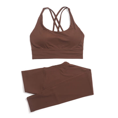 Nylon Yoga Set Women's Tracksuit Gym Fitness Set Woman 2 Piece Leggings Sports Bra Breathable Sportwear