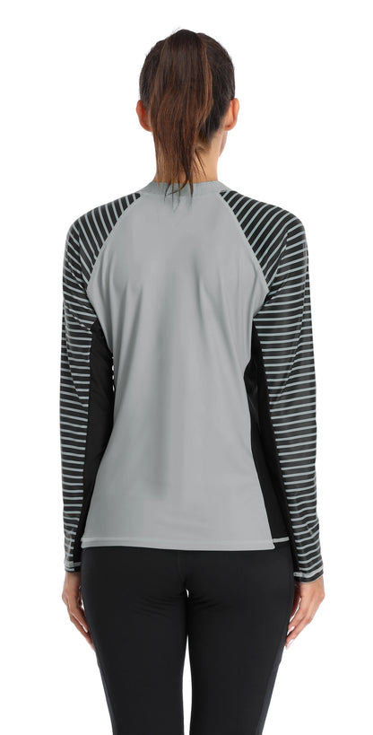 Womens Long Sleeved Rashguard Swimwear Striped Rash Guards Patchwork Surfing Swimsuits UPF50+ Top - The Clothing Company Sydney