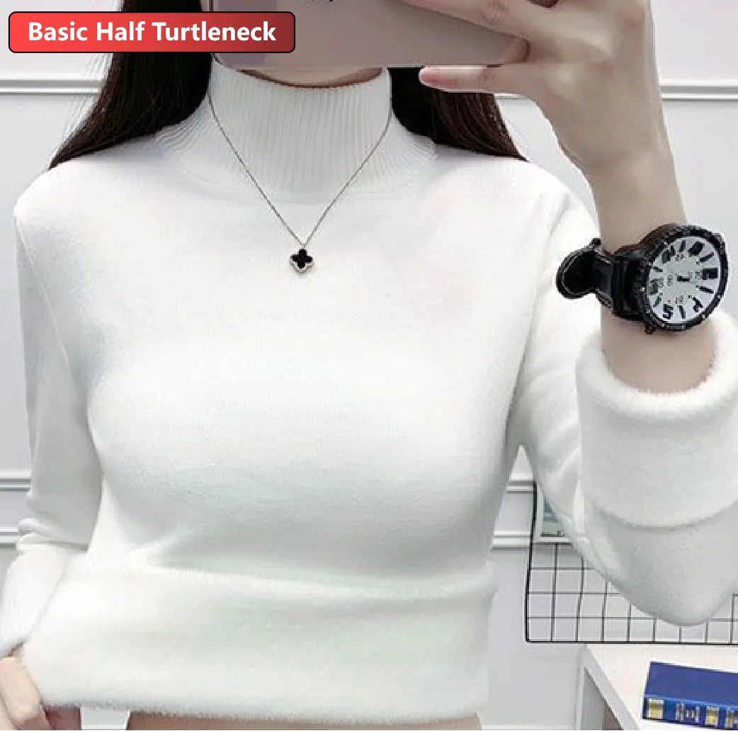 Ladies Turtleneck Winter Sweater Women Elegant Thick Velvet Lined Warm Knitted Pullover Slim Tops Jersey Knitwear Jumper The Clothing Company Sydney