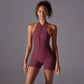 Hollow Backless Sport Jumpsuit Short Woman One Piece Gym Outfit Sleeveless Zipper Fitness Overalls Yoga Romper