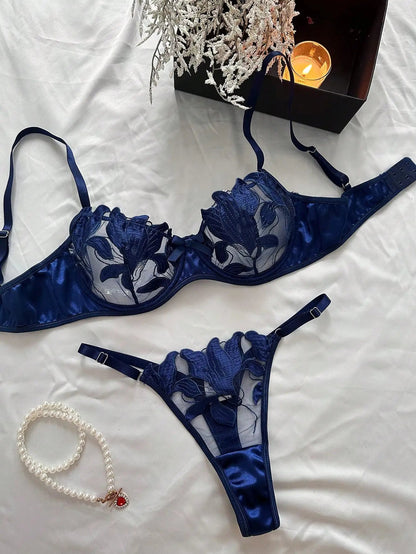 Floral Embroidery Lingerie Transparent Bralette Lace Push Up Bra Panty 2 Piece Sensual Lingerie Set The Clothing Company Sydney