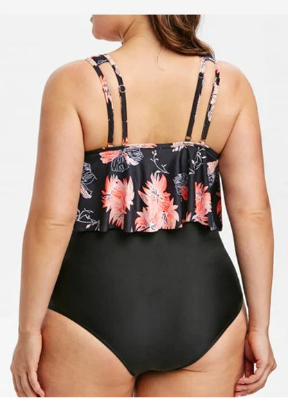 2 Piece Plus Size Swimsuit New Bikini High Waist Ruffle Edge Printed Striped Split Bikini Swimwear The Clothing Company Sydney