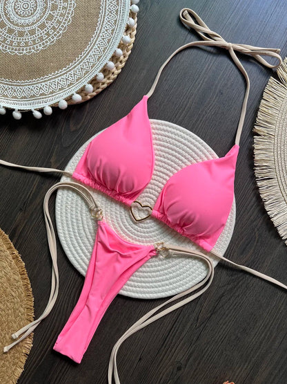 Halter Solid color Bikini Set Women's Swimsuit Two piece Triangle Thong Swimwear Bathing Suit The Clothing Company Sydney