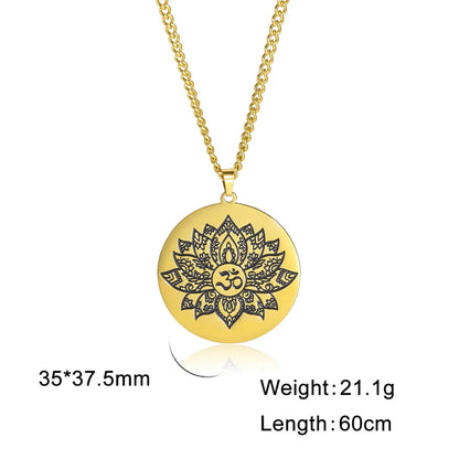 Yoga Lotus Om Aum Symbol Pendant Necklace Hindu Buddhist Stainless Steel Chain Meditation Spiritual Religious Jewellery The Clothing Company Sydney