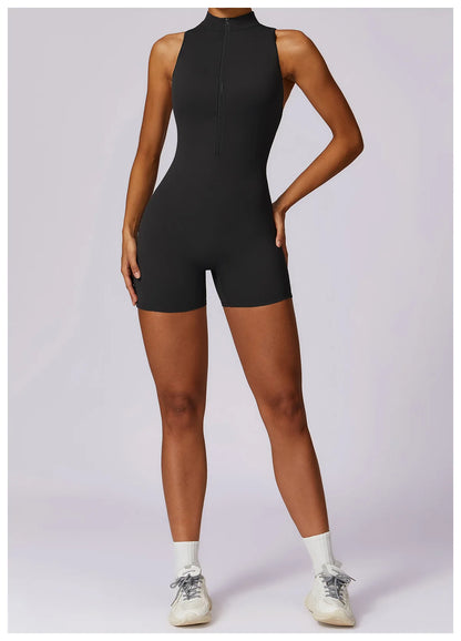 V Back Scrunch Sports Jumpsuit Women Gym Rompers Sleeveless Sportswear Zipper One-Piece Suit Yoga Clothing - The Clothing Company Sydney
