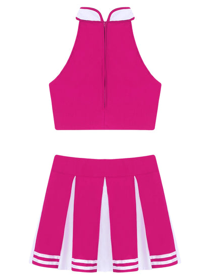 Women's Cheerleader Cosplay Costume Uniform Outfit Stand Collar Crop Top with Mini Pleated Skirts Carnival Cheerleading Suit The Clothing Company Sydney