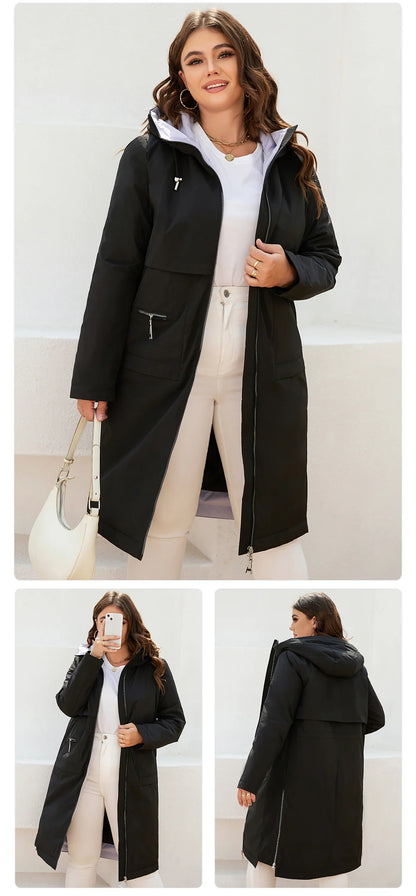 Women's jacket spring zipper long trench hooded outwear parka coat - The Clothing Company Sydney