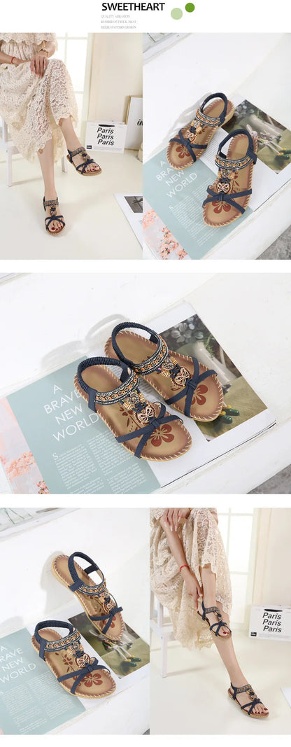 Women Fashion  Flat Flower Rhinestone Open Toe Outdoor Wear Beach Sandals - The Clothing Company Sydney