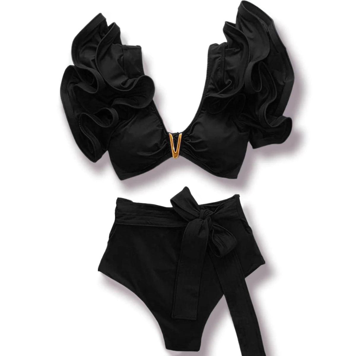 V-Neck High Waist Bikini Sets Shoulder Ruffled Printed Swimsuit Two Piece Swimwear Bathing Suits The Clothing Company Sydney