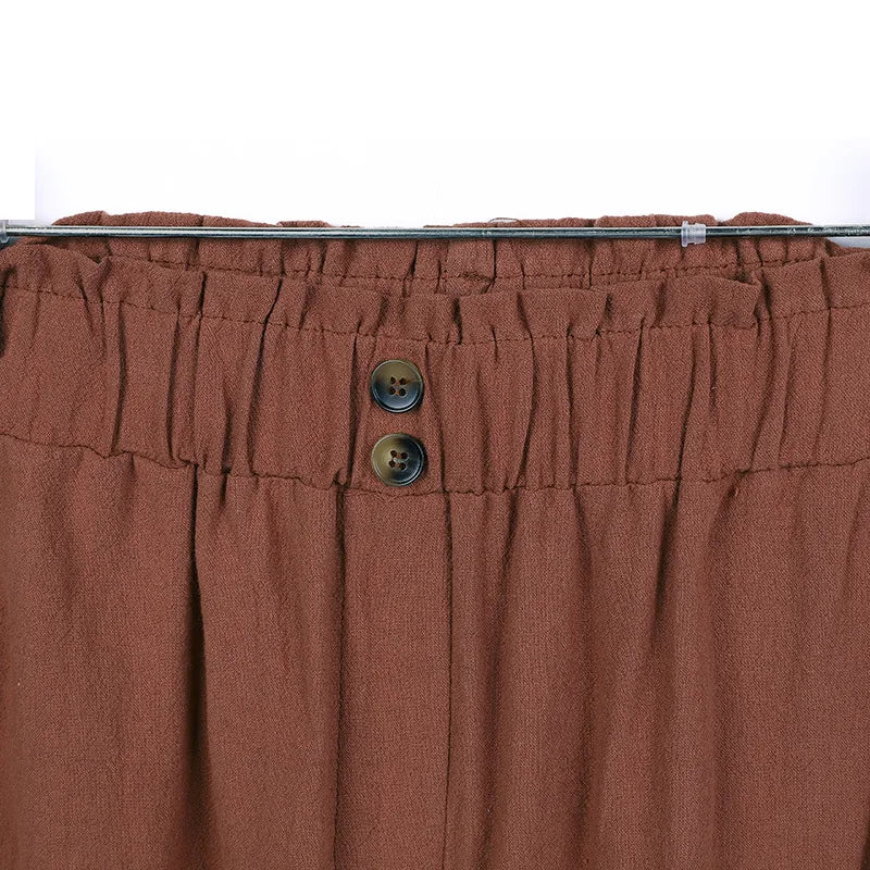 Women's Cotton Linen Loose Wide Leg Pants Summer Female High Elastic Waist Button Casual Streetwear Trousers The Clothing Company Sydney