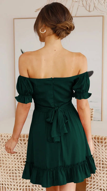 Summer Sundersses White Short Sleeve Ruffles Lace Up Folds Mini Dresses Bohemian Party Beach Dress - The Clothing Company Sydney