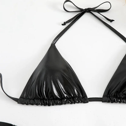 2 Piece Shiny Triangle Micro Thong Bikinis Sets Swimsuit Mini Swimwear Bathing Swiming Suits - The Clothing Company Sydney