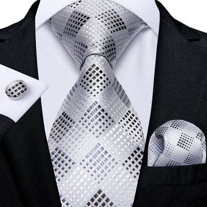 Plaid Print Men's Tie Set 8cm Width Neck Tie Handkerchief Cufflinks Business Wedding Tie Gift Set The Clothing Company Sydney