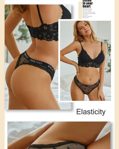 4 Pack Womens Lace Panties Low Rise Thongs Female G-String Underwear High Elastic Waist Soft Intimates Lingerie - The Clothing Company Sydney