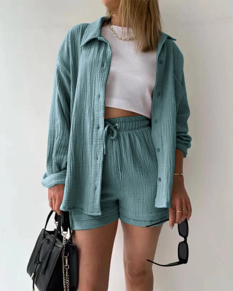 Summer Women's Suit Short Sets Outfits Suit Two Piece Button Up Matching Outfit Set - The Clothing Company Sydney