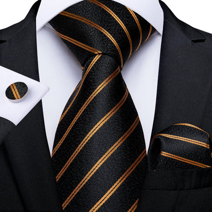 Luxury Black & Gold Paisley Silk Tie Set – Men's Necktie, Pocket Square & Cufflinks Gift The Clothing Company Sydney