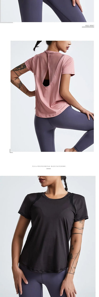 Women's Loose Fit Yoga Tops Short-Sleeved Running Quick-Drying T-Shirts Short Sleeve Sports Hollow Fitness Clothes The Clothing Company Sydney