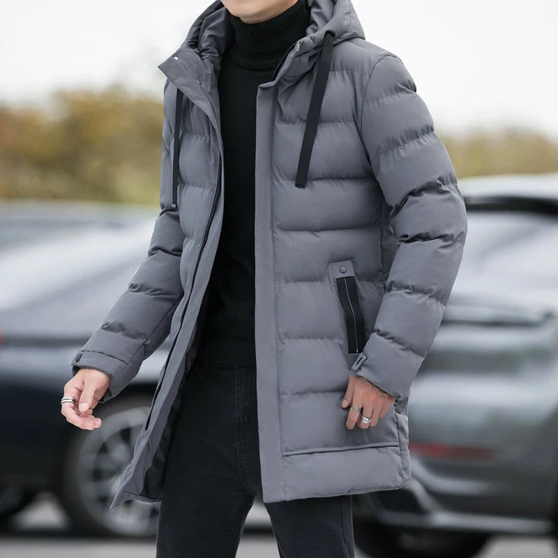 Men's Winter Warm Long Outwear Hooded Thicken Mid-length Hooded Warm Coat Puffer Jacket Fashion Parka Overcoat - The Clothing Company Sydney