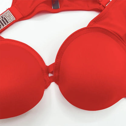 2 Piece Rhinestone Letter Seamless Bra Panties Backless Wireless Set Underwear Push Up Bra luxurious Women Lingerie Set The Clothing Company Sydney