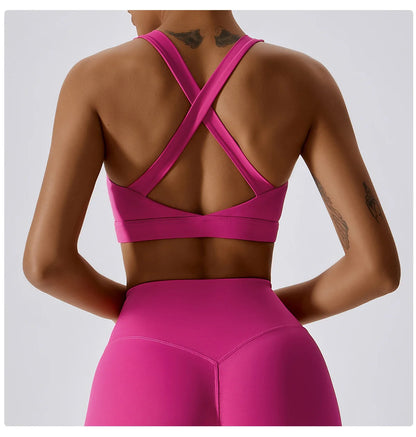 Crossed Shoulder Strap Yoga Bra Chest Pad Running Sports Bra Gym Top Women Stretch Pull Up Underwear Vest Fitness Tank Top The Clothing Company Sydney