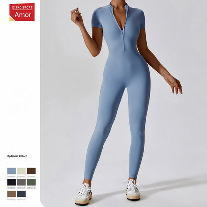 Women's One-piece Yoga Pants Short/Long-sleeved Warm ski Overalls Outerwear High Elastic Cycling Bodybuilding Bodysuit - The Clothing Company Sydney