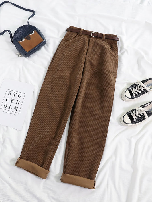 Women's Spring Corduroy Pants High Waist Autumn Vintage Casual Wide Leg Pants Elegant Belt Loose Cotton Streetwear The Clothing Company Sydney