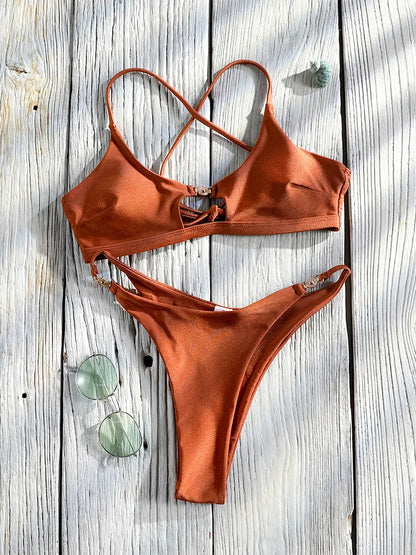 2 Piece Push Up Bikinis Two Piece Suit Bathsuit Bikini Sets Hollow Out Swimsuit String Bathwear Low Waist Swimwear - The Clothing Company Sydney