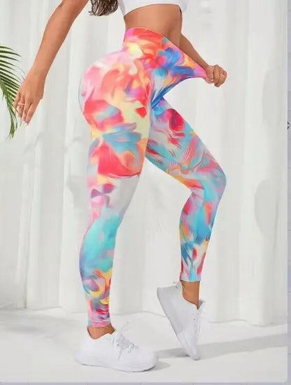 3D Print Tie Dye Sports Women Seamless High Waist Fitness Push Up Leggings Gym Clothing Workout Tights Pants - The Clothing Company Sydney