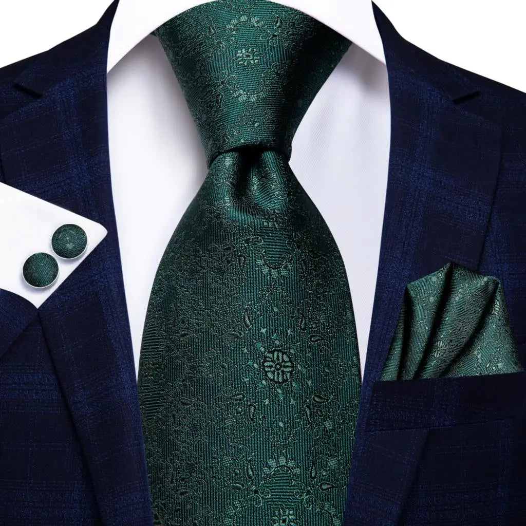 Green Paisley Silk Tie Set for Men – Necktie, Pocket Square & Cufflinks The Clothing Company Sydney