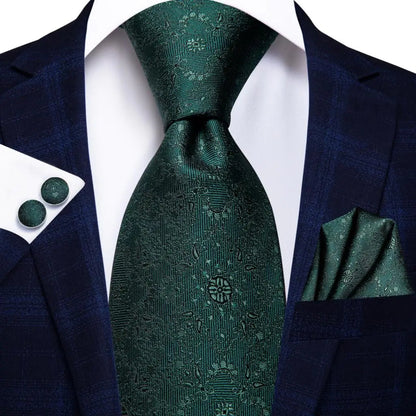 Green Paisley Silk Tie Set for Men – Necktie, Pocket Square & Cufflinks The Clothing Company Sydney
