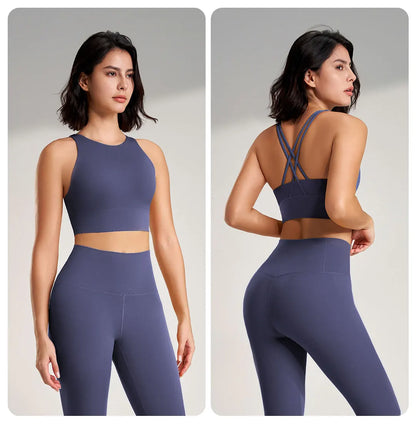 2 Piece Yoga Gym Running Leggings Crop Top Matching Outfit Set - The Clothing Company Sydney